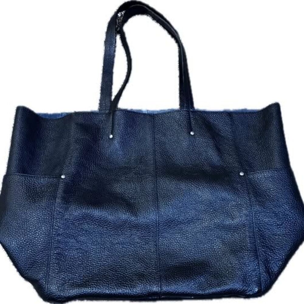 Large Black Pebbled Leather Tote Bag- American Eagle - Made in Italy